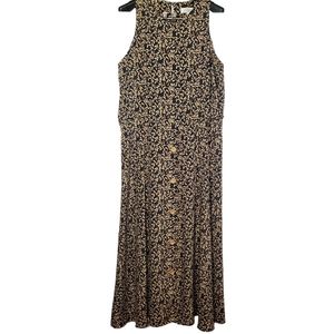 VTG Clues Sleeveless Maxi Dress w/Belt Sz 16 Vines Leaves Foliage Faux Bamboo